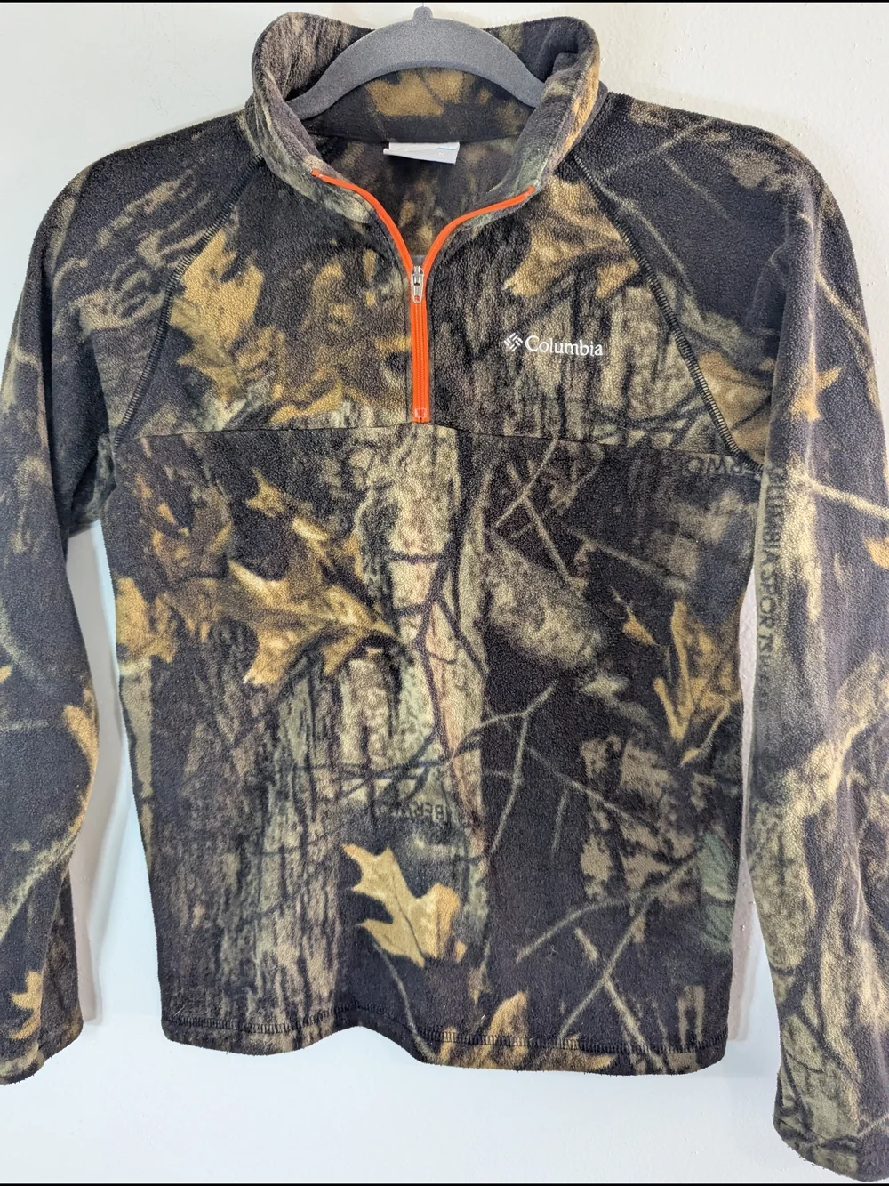 Columbia Camo Fleece Pullover Youth Medium 10/12 Quarter Zip Hunting RealTree